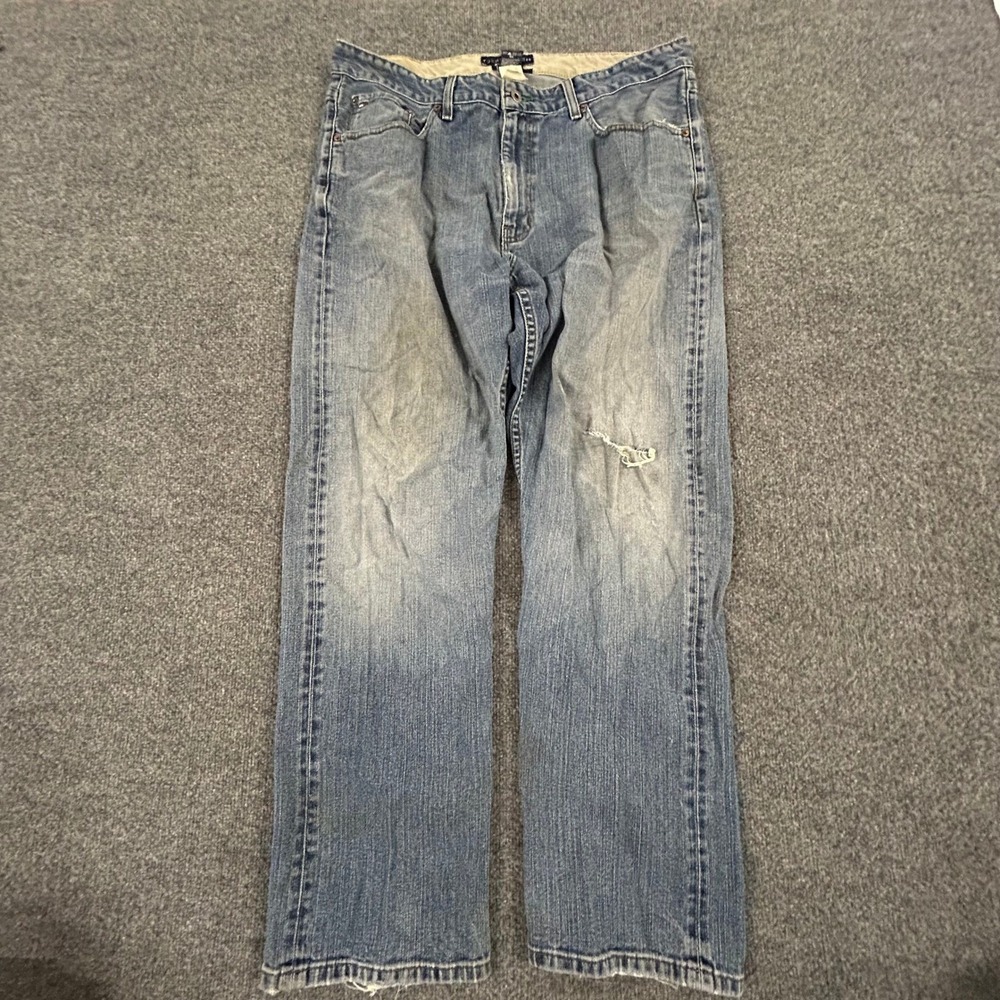 Tommy Hilfiger Jeans Mens Size 38 Blue Classic Fit Cotton Distressed Faded Rip
